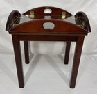 Vintage Bombay Company Mahogany Butler End Table Glass Top Folding Handles