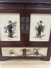 Antique Old Hand Carved Chinese Wooden Stone Jade Jewelry Box Cabinet Vanity 
