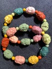2pcs Chinese Natural Alashan Colorful Jade Hand Carved  monk  Beads Bracelets