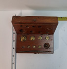 Old Antique Brass Precision Balance Scale Weight Set In Original Wood Box