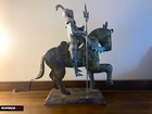 Cast Metal Medieval Knight Jousting Lance Horse Rare 20x13  Sculpture Art Piece