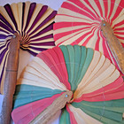 Vintage Cambodian Handmade Natural Folding Hand Fan Palm Leafs And Bamboo  3 Pcs