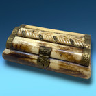 Vintage Carved Natural Material Brass Hinged Trinket Jewelry Keepsake Box Velvet