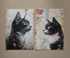 2 Cute Feline Friends Postcards Whimsical Cat Kitten Ephemera Scrapbooking Pics