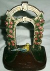 Antique Judd Cast Iron Rose Flower Garden Arbor Swivel Dove Bird Home Doorstop