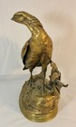 Antique Bronze Partridge By Jules Moigniez  Signed Lower Left  Orig Wood Cover