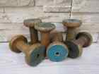 Set Of 6 Vintage 3 1 2  Green Top Wooden Industrial Textile Bobbins Spools