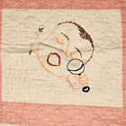 Vintage Hand Quilted Baby Quilt With Embroidered 9 Baby Faces 45  X 38 