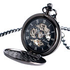 Vintage Steampunk Skeleton Mechanical Mens Womens Pocket Watch Windup Black Gift