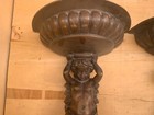 Antique Pair Of Art Deco Brass Wall Pocket Planters Cherub Figures Bronze Style 
