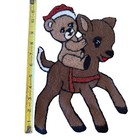 Vtg Punch Needle Embroidery Christmas Reindeer Santa Bear Applique Patch Lrg 12 