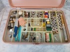 Vintage Wilson Wil-hold Sewing Box Filled With Needles  Thread  Buttons  Bobbins