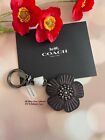 Coach Tea Rose Leather Key Fob Bag Charm Keychain Black