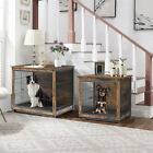 Rustic Brown Wooden Dog Cage Cat Pet Crate House End Table Dog Kennel Dual Door