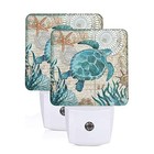 Set Of 2 Vintage Ocean Turtle Starfish Led Night Lights Plug-in Dusk To Dawn
