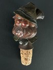 Antique Wood Carved Wine Stopper Cork Bearded Man W Hat Hand Carved   Painted
