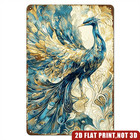 Retro Art Peacock Blue Gold Feather Metal Sign Home Wall Art Tin Sign
