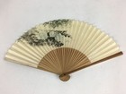 Japanese Folding Fan Vtg Sensu Vtg White Paper Bamboo Frame Angler 4d553