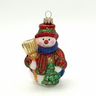 Christmas By Krebs Glass Ornament Snowman With Broom And Tree 3 5 Inch With Box