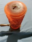 Vintage Orange Design Hallmark Pillar Candle Japan With 4 Legged Wooden Holder