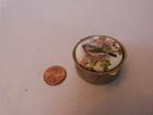   Vintage Silver Tone 3 Section Pill Box W  Porcelain Lid Bird   Flower 1 5 8 