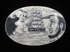 Signed Hamlin Gilmore Oval Scrimshaw With Boot Hook   Framed