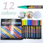 Super Sparkle Markers Double Line Outline Pens  12 Colors Self Outline Metallic