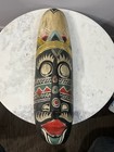 Vtg Wooden Mask Hand Carved Solid Wood Hand Painted H 20 W 5 5