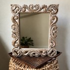 Vintage Gold Foil Wood Ornate Carved Scrollwork Wall Mirror 14x16 Home Decor