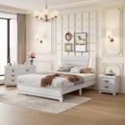 3 Pieces Bedroom Sets Queen Size Bed W Led Lights  Nightstands   Dresser  White
