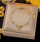 Stainless Steel Bow Charm Necklace Bracelet Earrings Jewelry Set For Women Girls