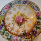Vintage Hand Painted Porcelain Scallop Trinket Box Roses Heavy Gold Trim Signed