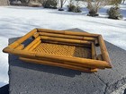 Vintage Bamboo   Woven Rattan Serving Tray - Large 16  Boho Tiki Mid Century