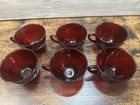 Set Of 6 Ruby Red Glass Punch Tea Cups Coffee Mugs Vintage Depression Style