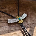 Flying Eagle W  Turquoise Mens Bola Bolo Tie Wedding Necklace Western Cowboy