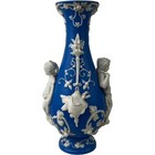 Antique English Relief Molded Parian Vase Cherubs Fowl 19th Century Blue 11 