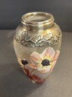 Antique Glass Vase silver Mounted enamel signed perthuis art Nouveau france 1900