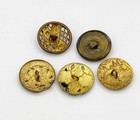 5 Pc Lot Antique Enamel Floral Brass Buttons