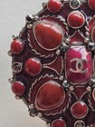 Chanel Rare 100  Authentic Gripoix Button     Red Cabochons  Cc Logo  Gold-tone Me