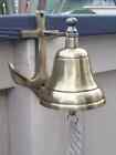 Antique Brass Finish Anchor Ship Bell With Rope Lanyard Nautical Wall Decor