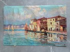 Seascape Cityview Boats Port - Painting Antique Original Signed