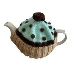 Hand Knitted Mint Green White Cupcake Tea Cosy For A Medium Tea Pot  4 - 6 Cups 