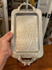 Very Pretty Vintage Hammered Aluminum Tray With Flower Handles  10  X 6 25 