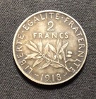 1918 French Silver  2 Francs  Wwii  Enn Coins