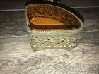 Vtg Ornate Gilt Brass   Glass Jewelry Box Casket Display Velvet Lined  6-1 4 