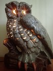 1970s Huge Vintage Glazed Ceramic Owl Light Up Lamp 20  Tall Statue Works Great