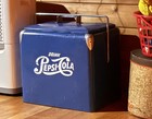 Vintage 1950   s    drink Pepsi Cola    Blue Metal Cooler With White Lettering
