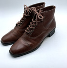 Bonjour Oleo Brown Leather Lace Up Ankle Boots Booties Size 8 5