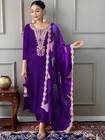 3 Pcs Purple Floral Printed Kurta Pant Dupatta Set For Women Pure Cotton Gift