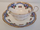 Rare Vintage Aynsley Blue And Pink Flowers  Teacup   Saucer  Bone China  England